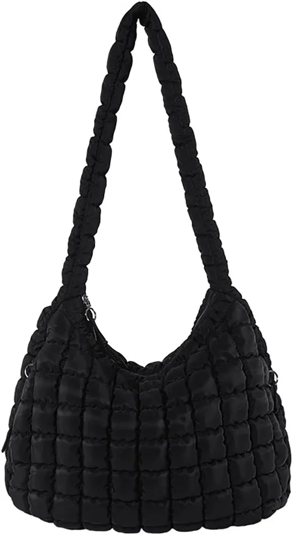 Puffer Tote Bag for Women, Puffy Quilted Carryall Padding Shoulder Bag Large Soft Nylon Crossbody Bag Hobo Handbags Purse
