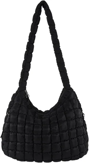 Puffer Tote Bag for Women, Puffy Quilted Carryall Padding Shoulder Bag Large Soft Nylon Crossbody Bag Hobo Handbags Purse