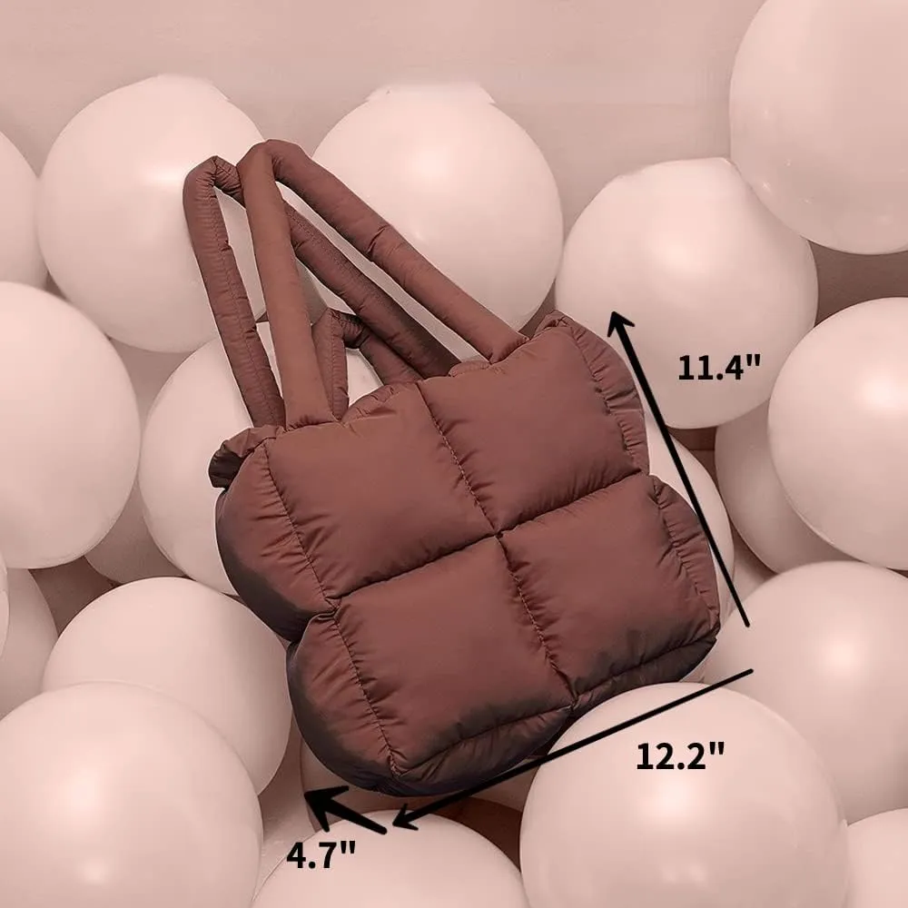 Puffer Tote Bag, Trendy Luxury Chic Quilted Large Padded Designer Handbags for Women Cotton Winter Soft Shoulder Bag