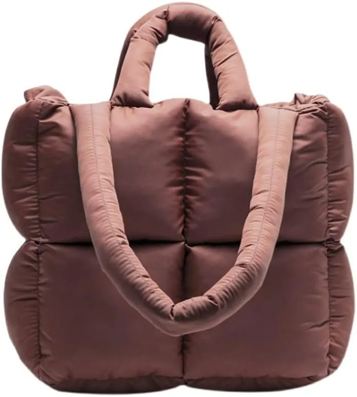 Puffer Tote Bag, Trendy Luxury Chic Quilted Large Padded Designer Handbags for Women Cotton Winter Soft Shoulder Bag