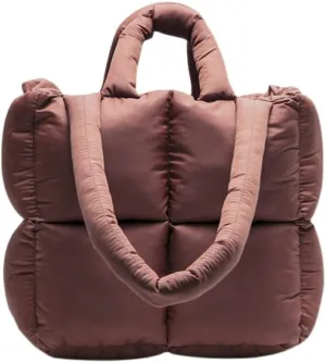 Puffer Tote Bag, Trendy Luxury Chic Quilted Large Padded Designer Handbags for Women Cotton Winter Soft Shoulder Bag