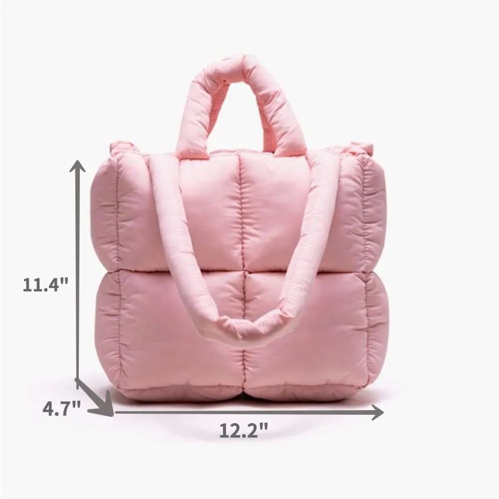 Puffer Tote Bag, Trendy Luxury Chic Quilted Large Padded Designer Handbags for Women Cotton Winter Soft Shoulder Bag