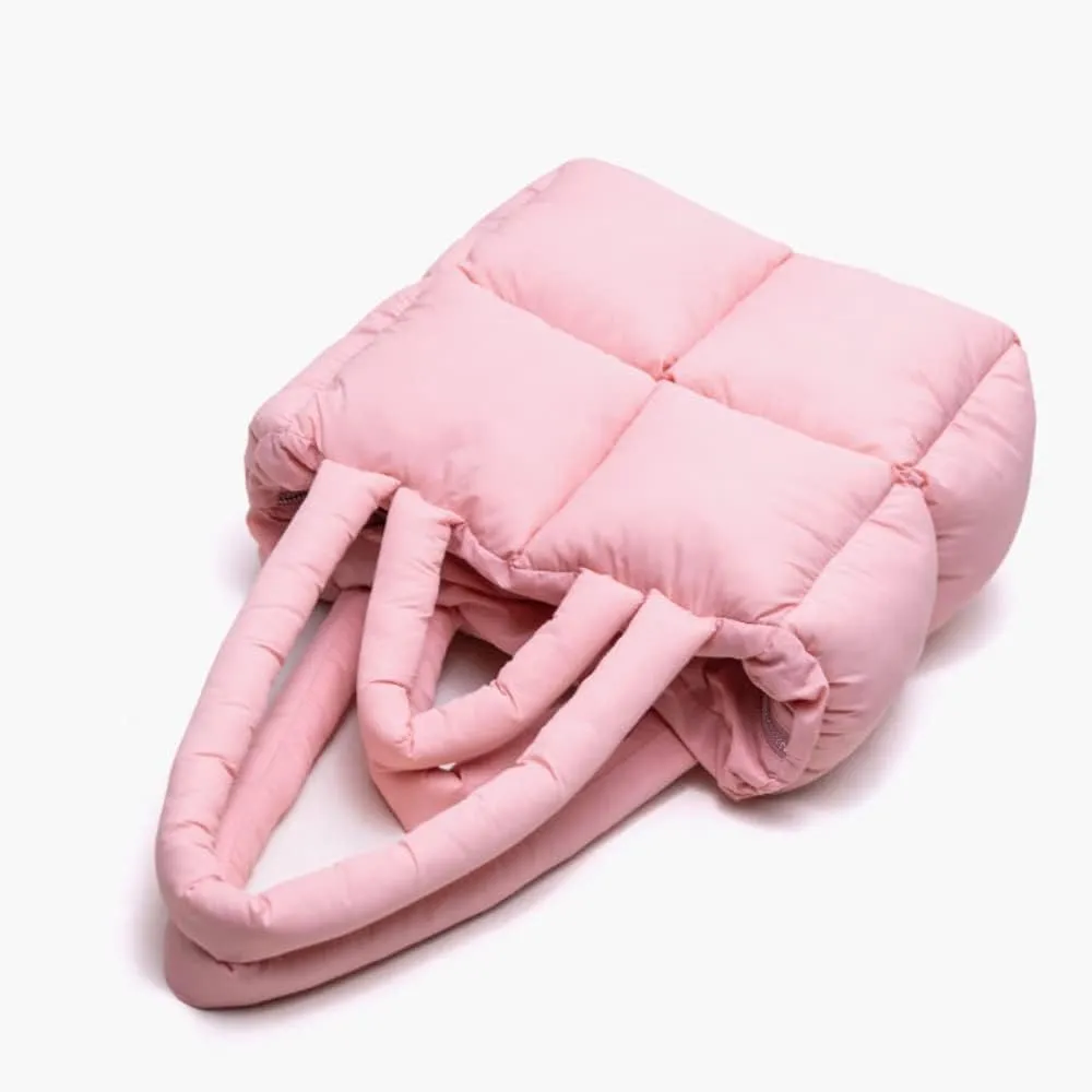 Puffer Tote Bag, Trendy Luxury Chic Quilted Large Padded Designer Handbags for Women Cotton Winter Soft Shoulder Bag