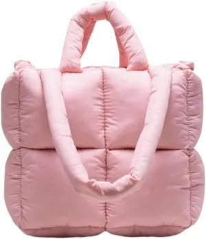 Puffer Tote Bag, Trendy Luxury Chic Quilted Large Padded Designer Handbags for Women Cotton Winter Soft Shoulder Bag