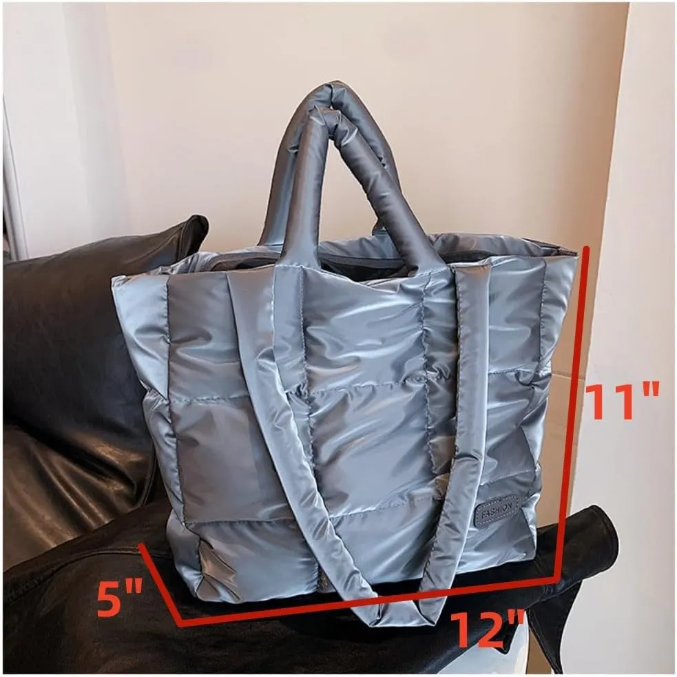 Puffer Tote Bag Trendy Luxury Chic Quilted Large Women Purse Padded Designer Handbags Cotton Winter Soft Shoulder Bag