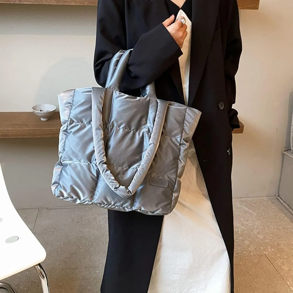 Puffer Tote Bag Trendy Luxury Chic Quilted Large Women Purse Padded Designer Handbags Cotton Winter Soft Shoulder Bag