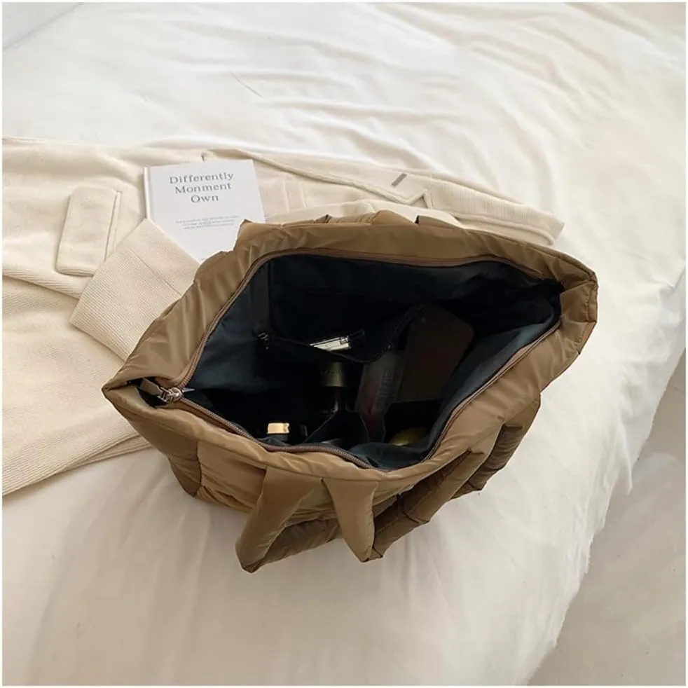 Puffer Tote Bag Trendy Luxury Chic Quilted Large Women Purse Padded Designer Handbags Cotton Winter Soft Shoulder Bag