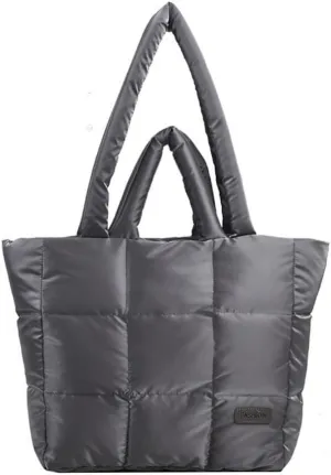 Puffer Tote Bag Trendy Luxury Chic Quilted Large Women Purse Padded Designer Handbags Cotton Winter Soft Shoulder Bag
