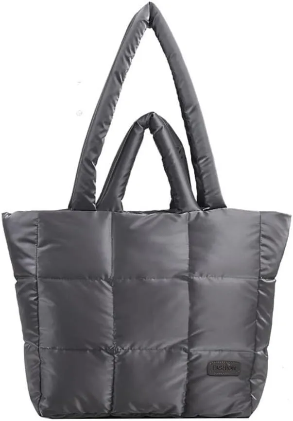 Puffer Tote Bag Trendy Luxury Chic Quilted Large Women Purse Padded Designer Handbags Cotton Winter Soft Shoulder Bag