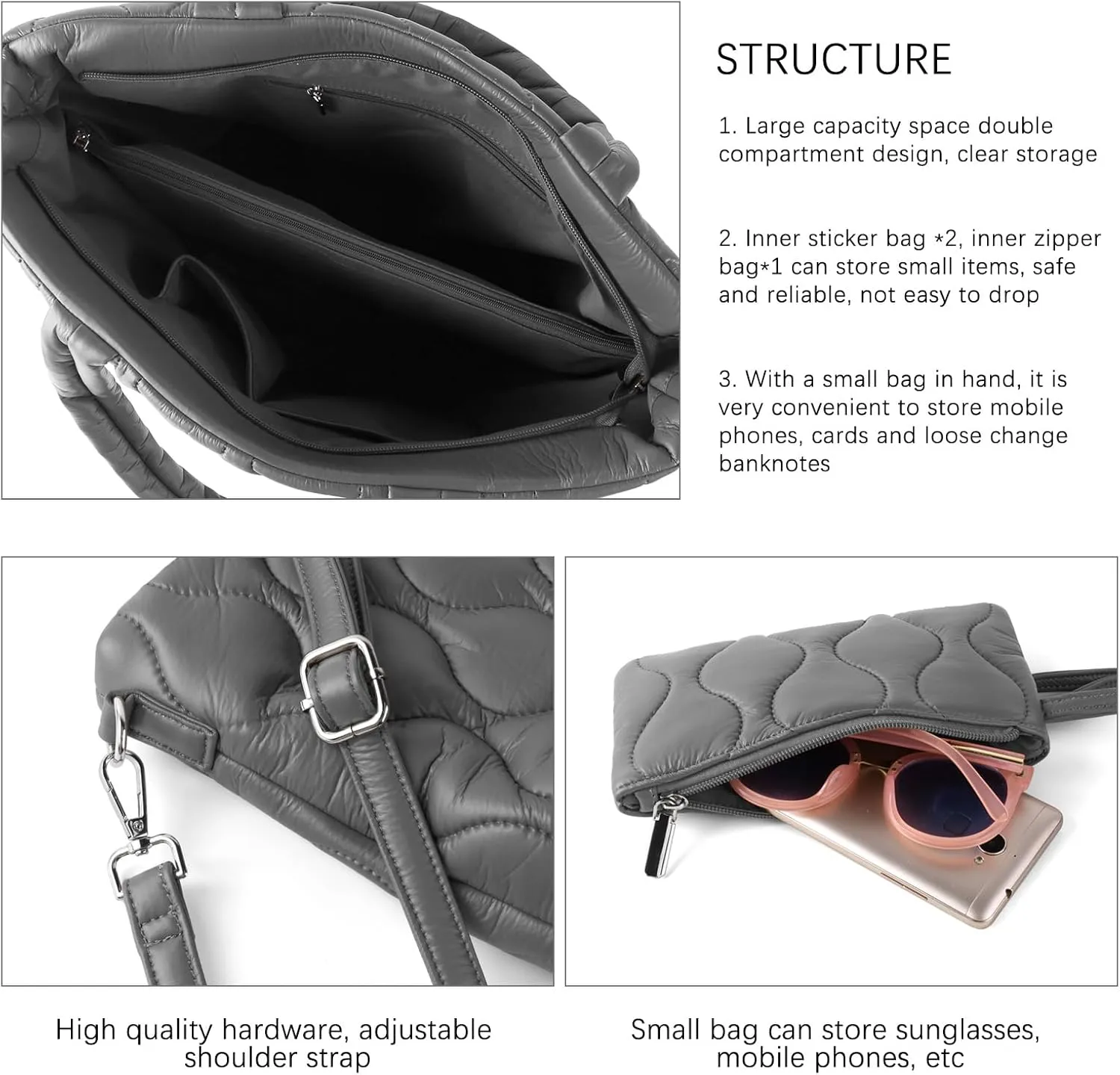 Puffer Tote Bag with zipper for Women, Large Quilted Handbags,Shoulder Bag,Top Handle Satchel for Travel,Work