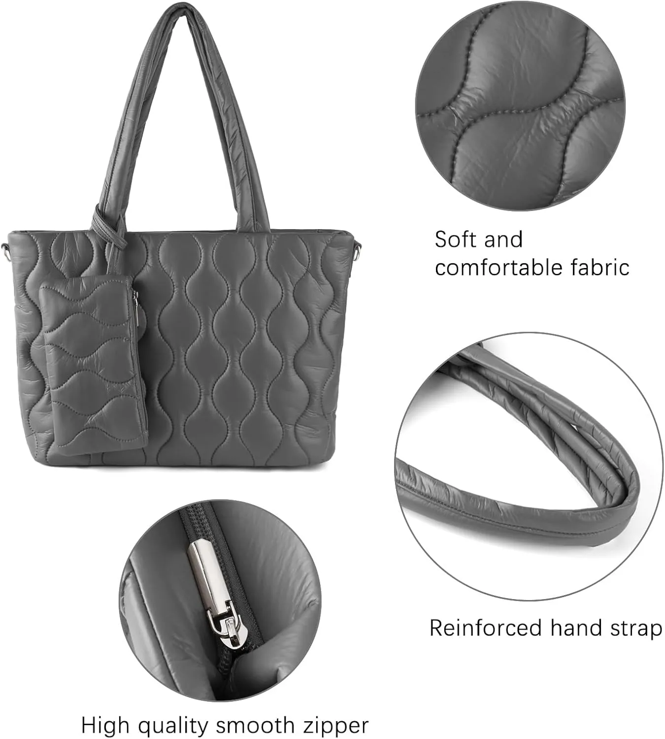Puffer Tote Bag with zipper for Women, Large Quilted Handbags,Shoulder Bag,Top Handle Satchel for Travel,Work