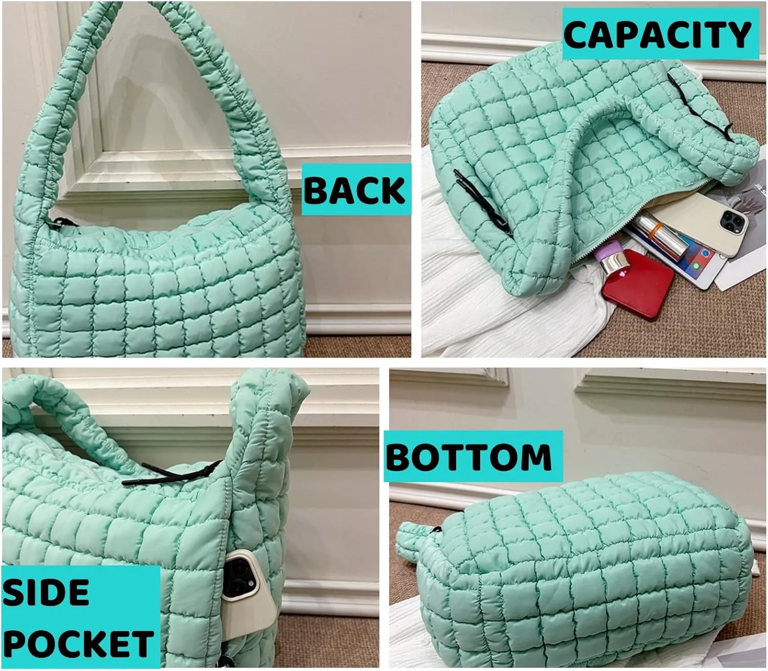Puffer Tote Bag Women Quilted Crossbody Bag Large Shoulder Puffy 2025 Summer Beach Purse Cloud Bubble Gym Pleat Pad