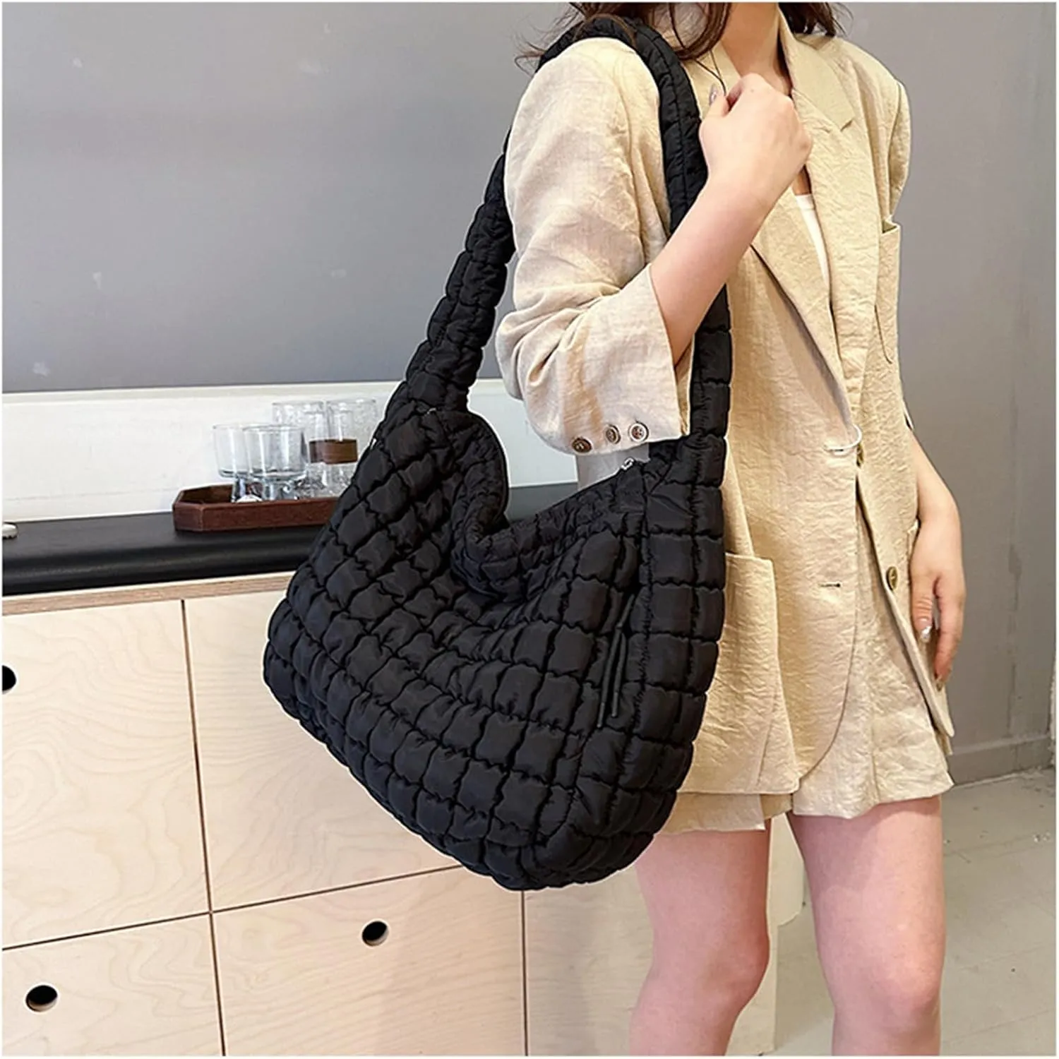 Puffer Tote Bag Women Quilted Crossbody Bag Large Shoulder Puffy 2025 Summer Beach Purse Cloud Bubble Gym Pleat Pad