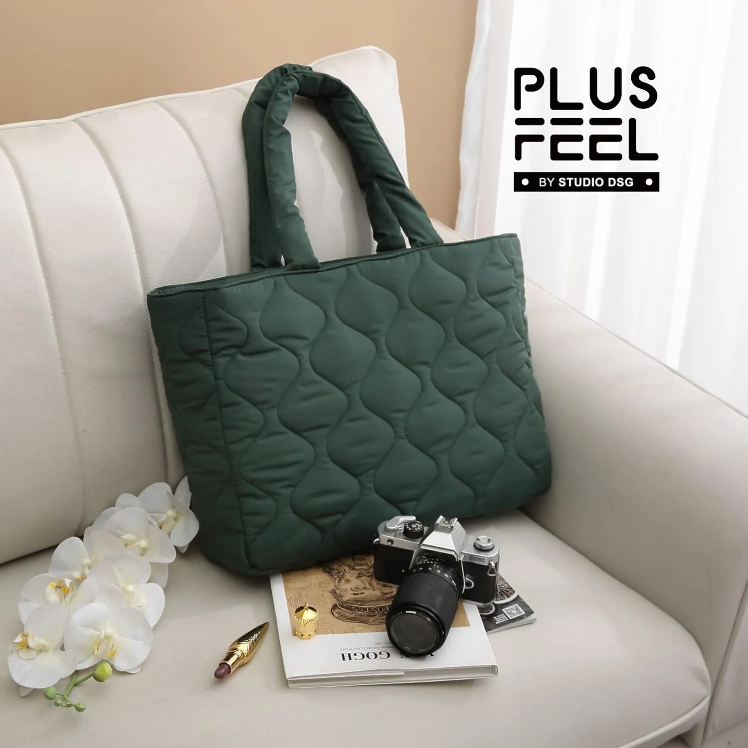 Puffy Bag for Women, Puffer Tote Bag with Zipper, Large Quilted Shoulder Travel Essentials Handbags with