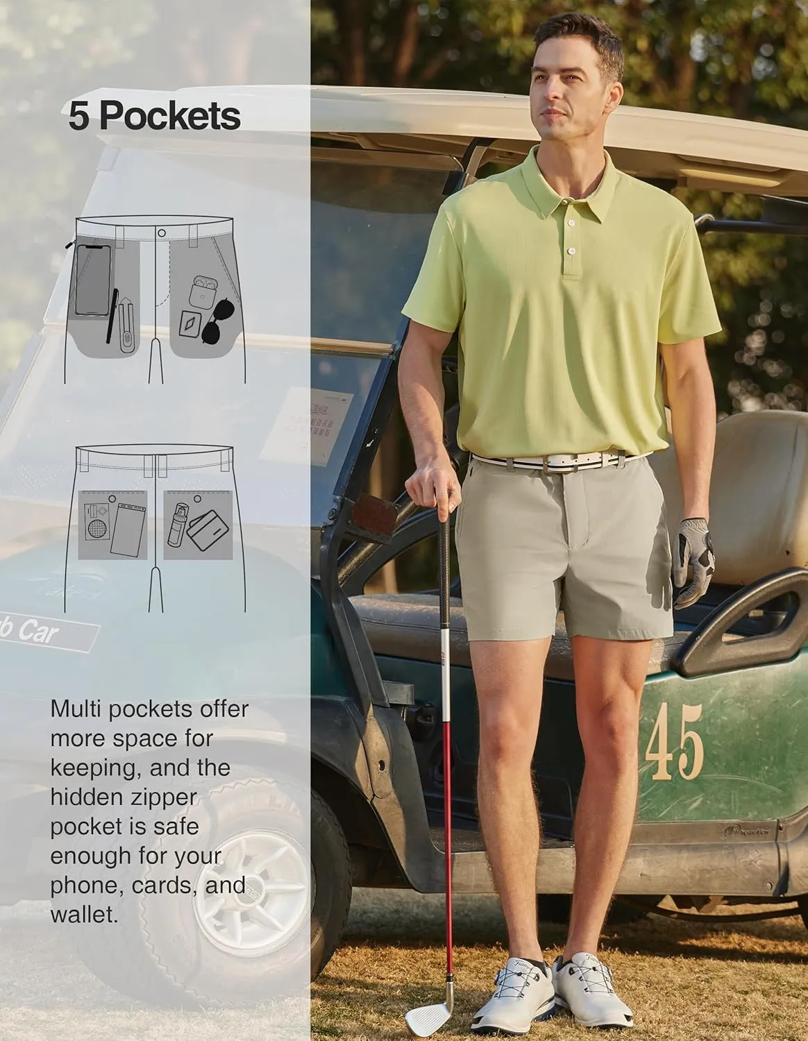 PULI Golf Shorts Men 5 Inch Inseam Relaxed Fit Stretch Dress Lightweight Casual Travel Quick Dry Summer Shorts