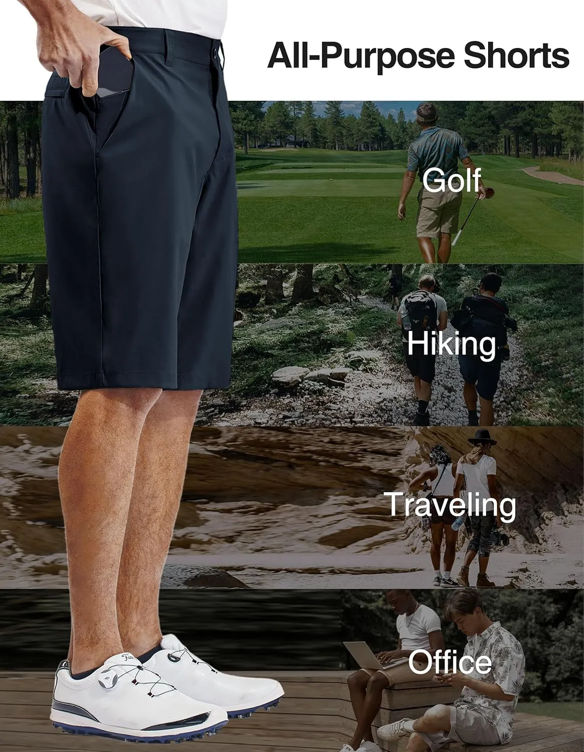 PULI Mens Golf Hiking Shorts Lightweight Casual Dress 12" Inseam Work Stretch Travel Hybrid Quick Drying with Pockets