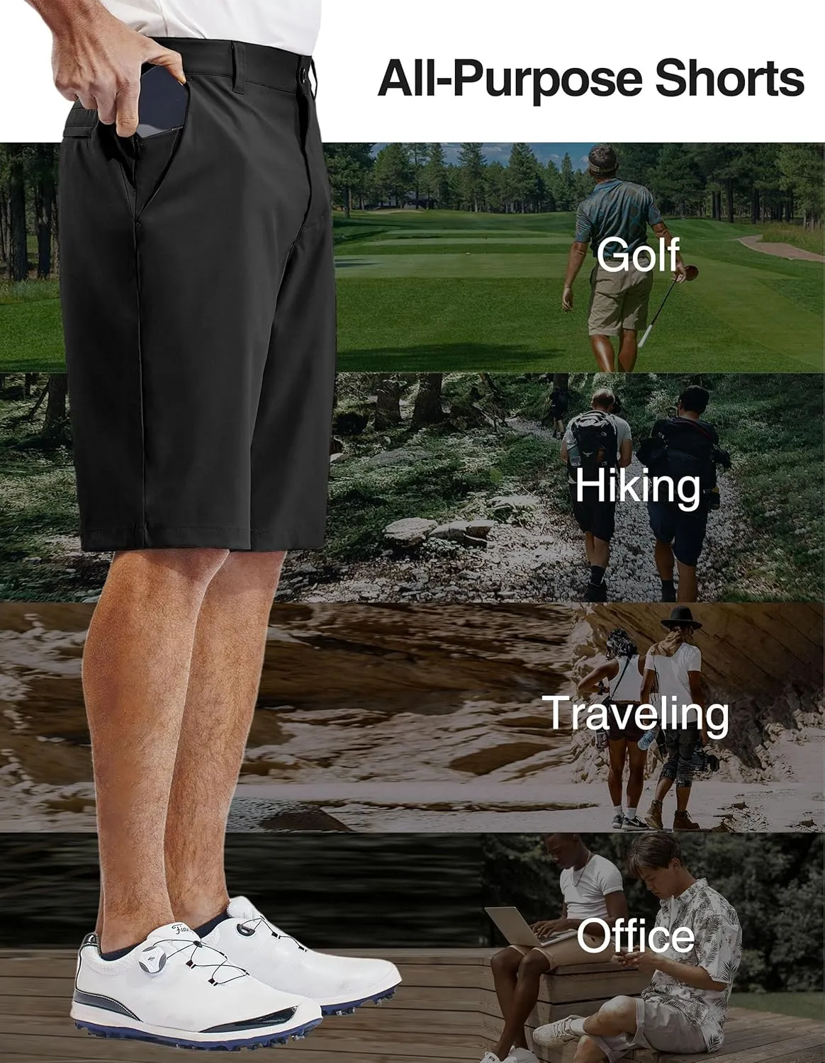 PULI Mens Golf Hiking Shorts Lightweight Casual Dress 12" Inseam Work Stretch Travel Hybrid Quick Drying with Pockets