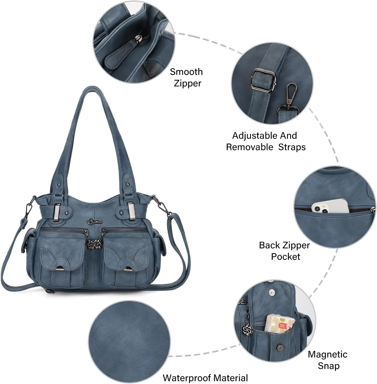 Purses and Handbags for Women Large Hobo Shoulder Bags Soft PU Leather Multi-Pocket Tote Bag
