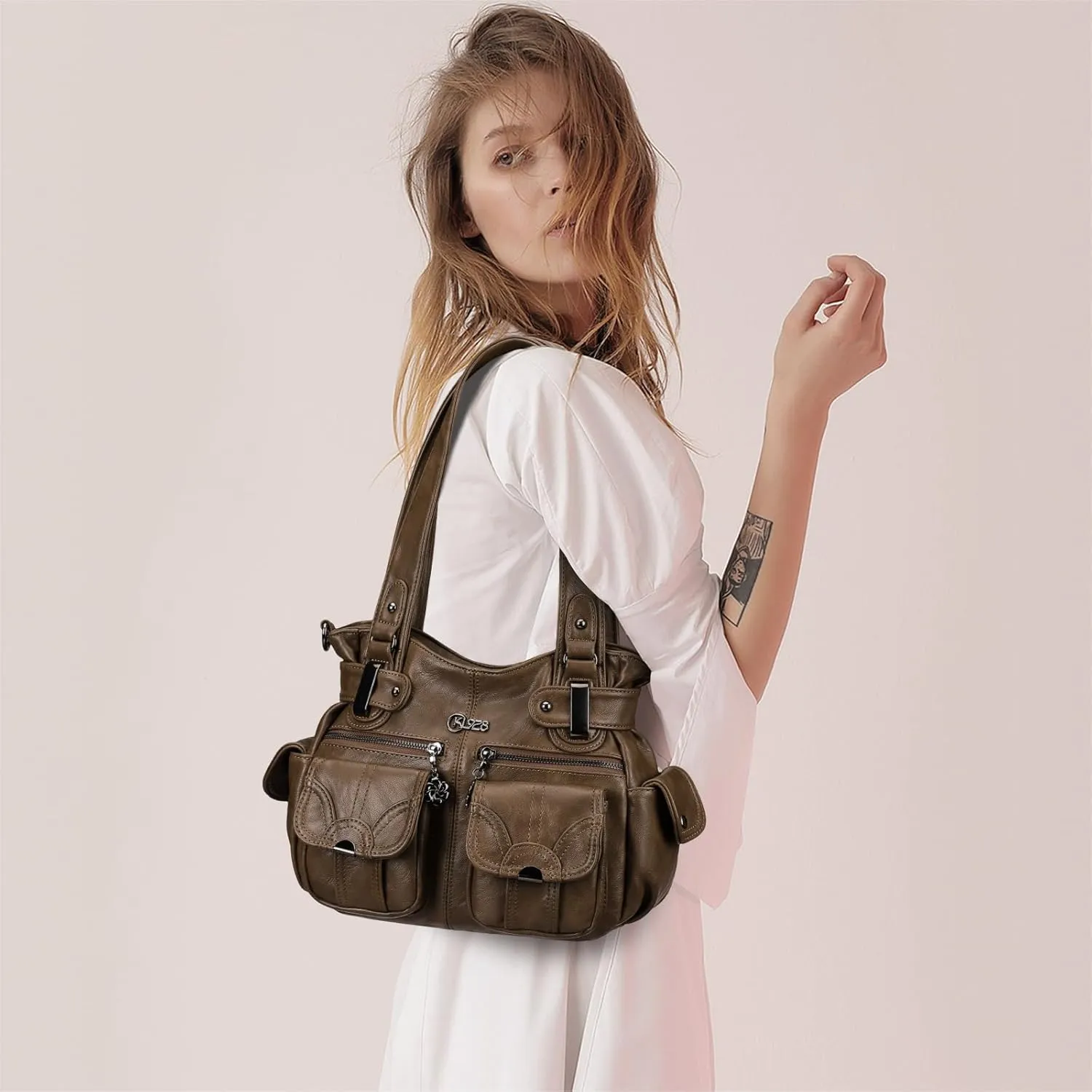 Purses and Handbags for Women Large Hobo Shoulder Bags Soft PU Leather Multi-Pocket Tote Bag