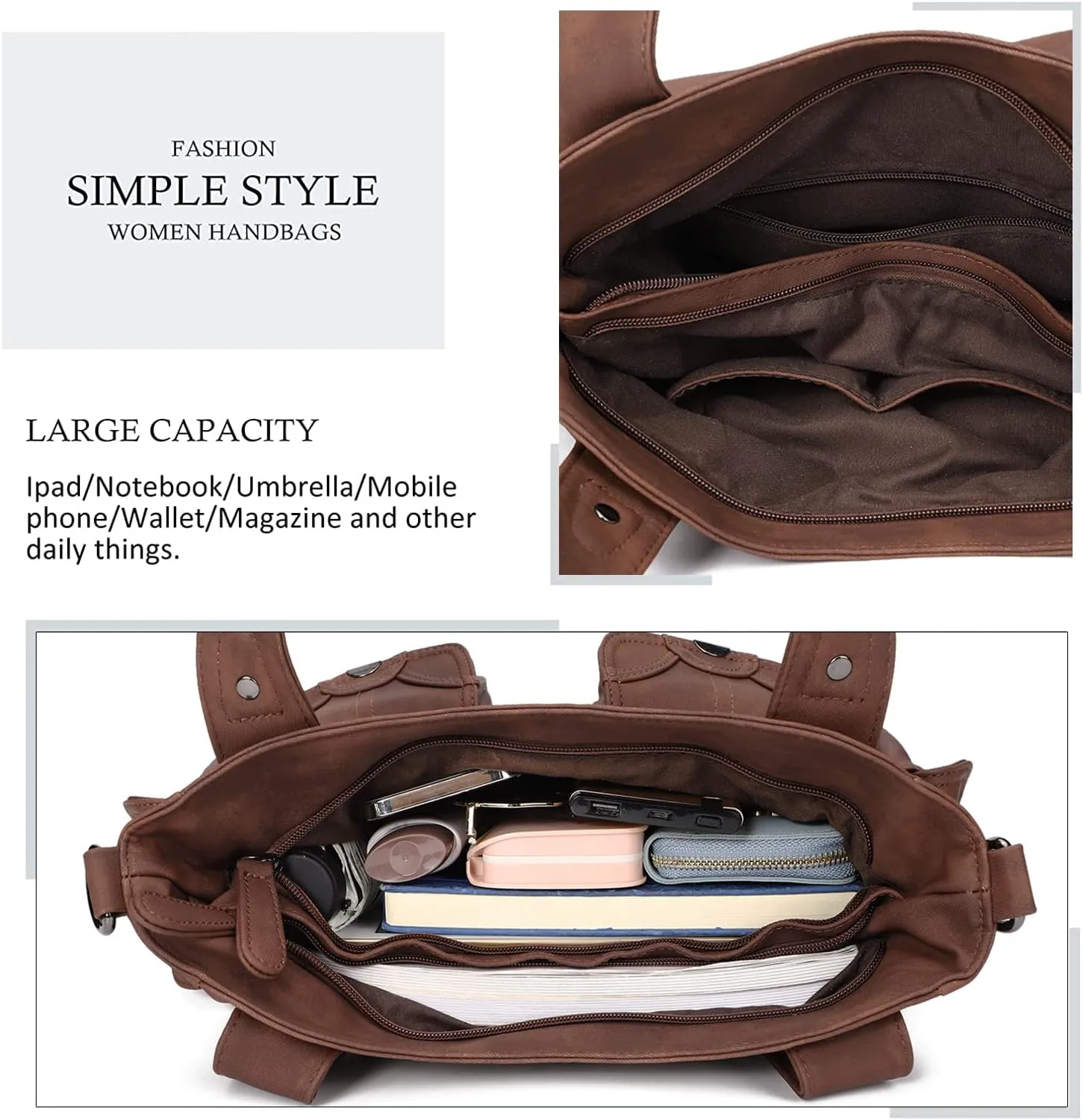 Purses and Handbags for Women Large Hobo Shoulder Bags Soft PU Leather Multi-Pocket Tote Bag
