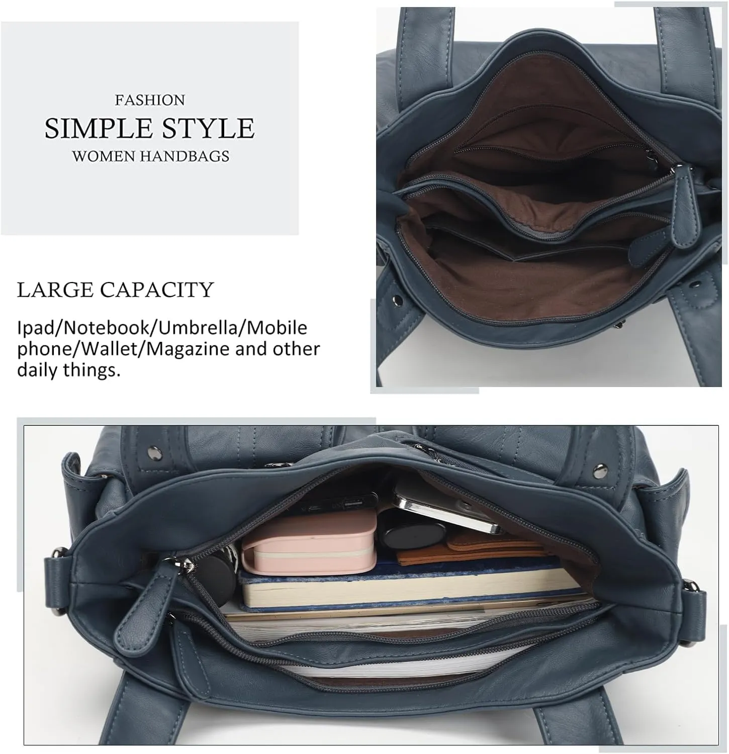 Purses and Handbags for Women Large Hobo Shoulder Bags Soft PU Leather Multi-Pocket Tote Bag