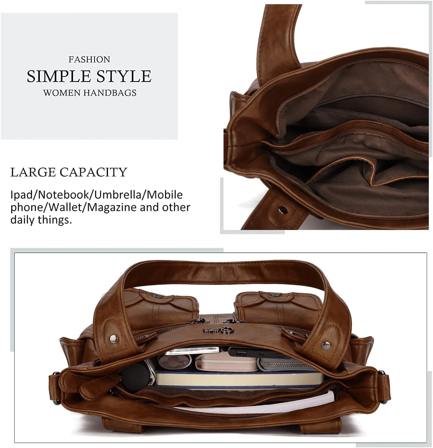 Purses and Handbags for Women Large Hobo Shoulder Bags Soft PU Leather Multi-Pocket Tote Bag