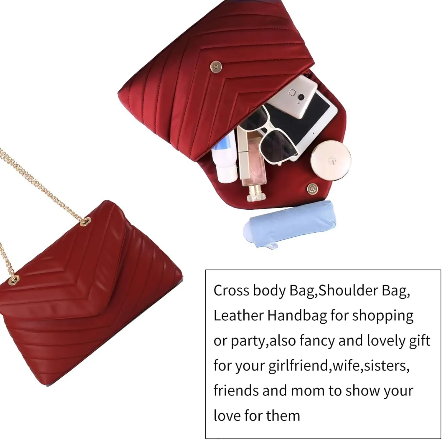 Quilted Crossbody Bag for Women, Soft Vegan Chevron Purses, Trendy Shoulder Handbags with Flap