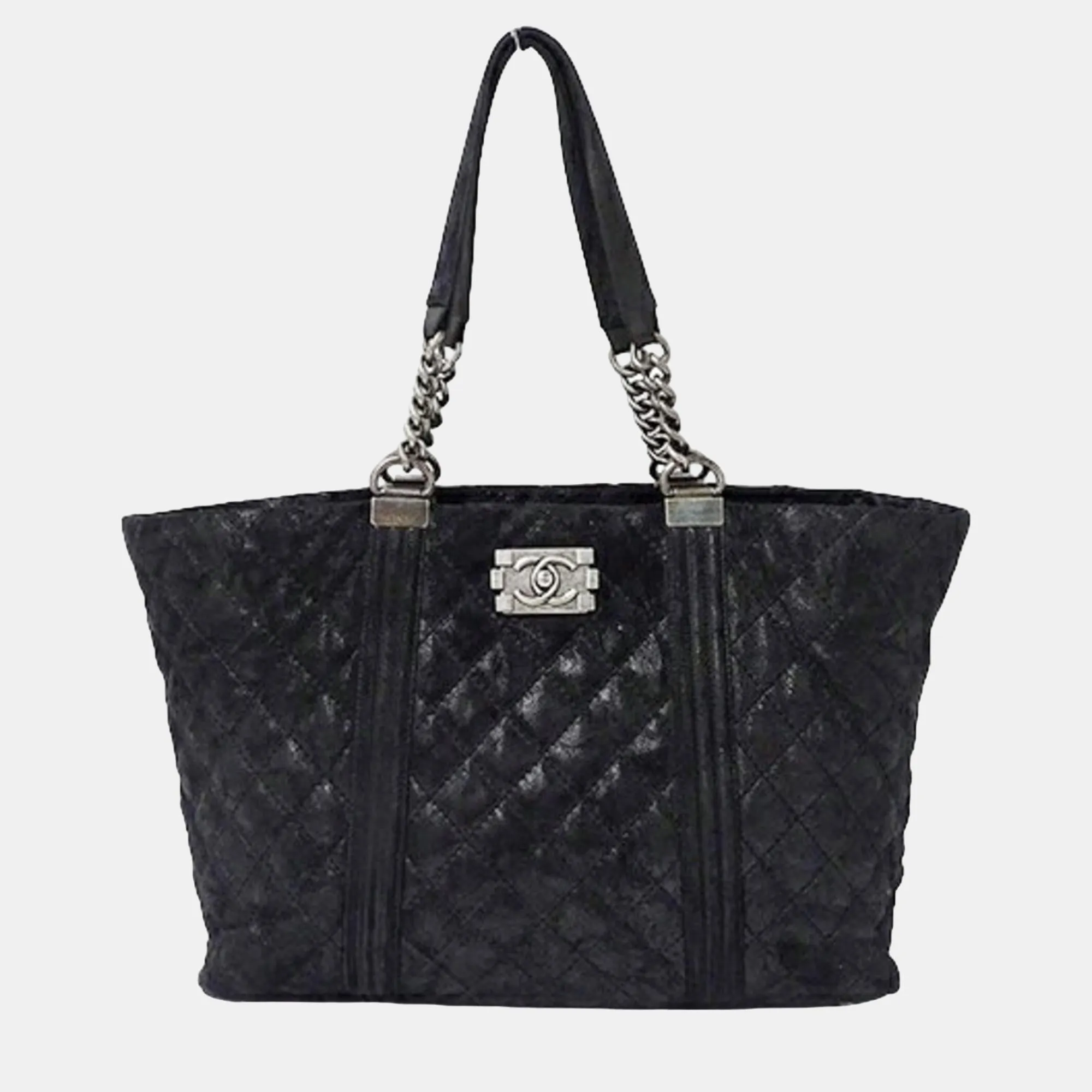 Quilted Gentle Iridescent Calfskin Boy Shopping Tote Bag