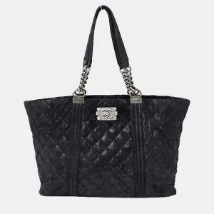 Quilted Gentle Iridescent Calfskin Boy Shopping Tote Bag