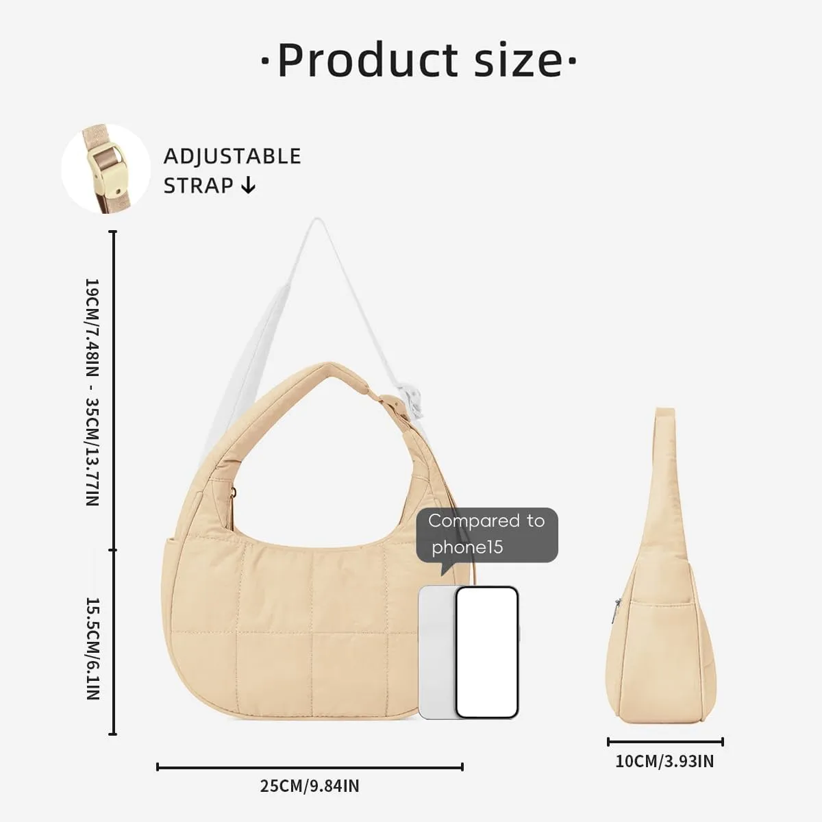 Quilted Puffer Tote Bag for Women，Small Puffer Crescent Shoulder Bag，Quilted Nylon Crossbody Bag with Adjustable Strap