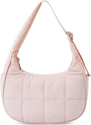 Quilted Puffer Tote Bag for Women，Small Puffer Crescent Shoulder Bag，Quilted Nylon Crossbody Bag with Adjustable Strap