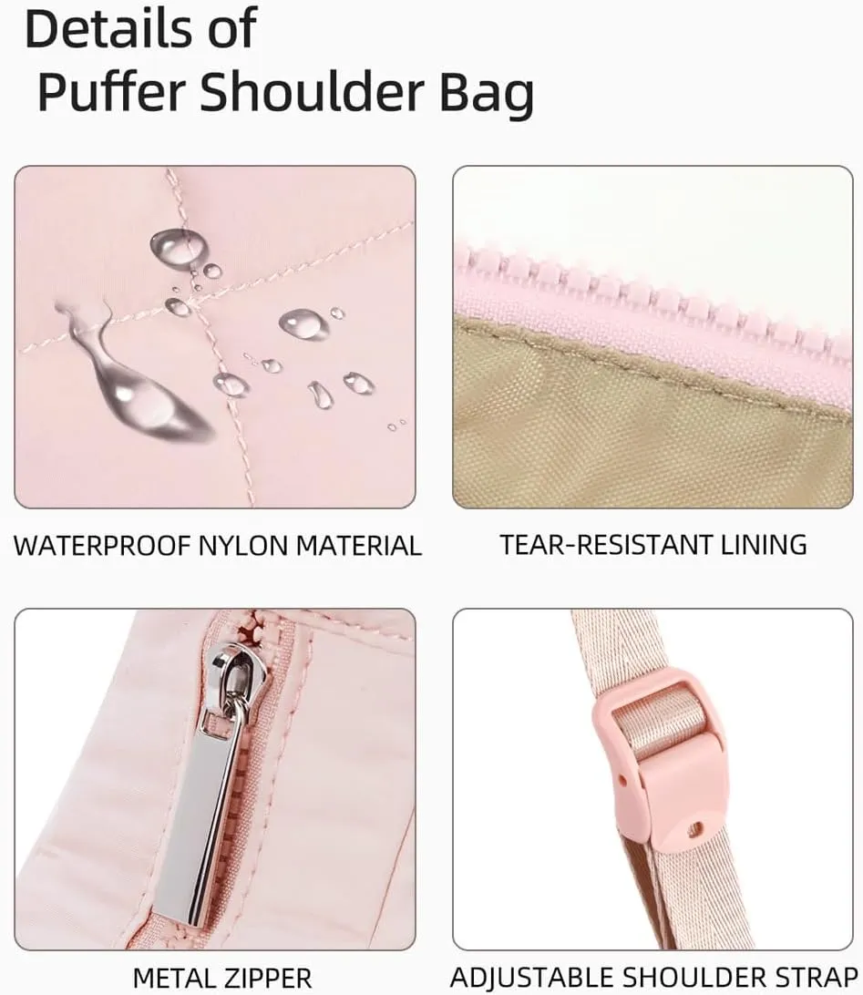 Quilted Puffer Tote Bag for Women，Small Puffer Crescent Shoulder Bag，Quilted Nylon Crossbody Bag with Adjustable Strap