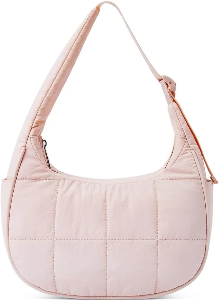 Quilted Puffer Tote Bag for Women，Small Puffer Crescent Shoulder Bag，Quilted Nylon Crossbody Bag with Adjustable Strap