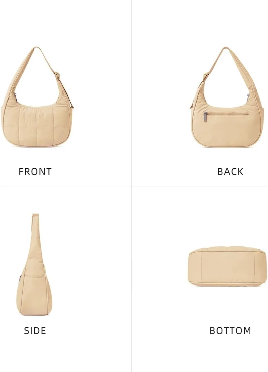 Quilted Puffer Tote Bag for Women，Small Puffer Crescent Shoulder Bag，Quilted Nylon Crossbody Bag with Adjustable Strap