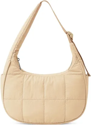 Quilted Puffer Tote Bag for Women，Small Puffer Crescent Shoulder Bag，Quilted Nylon Crossbody Bag with Adjustable Strap