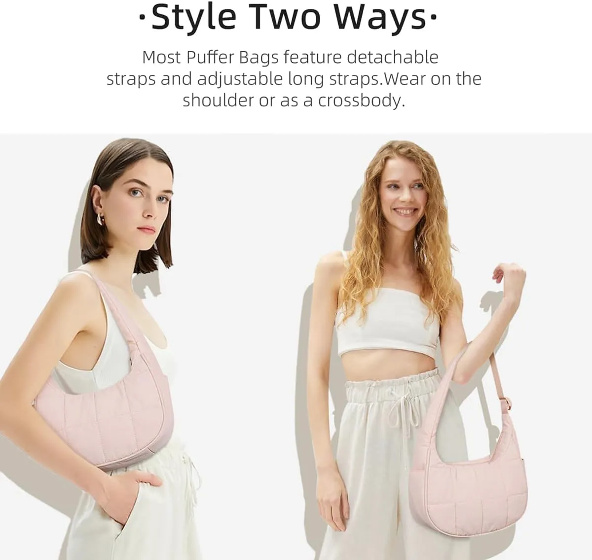 Quilted Puffer Tote Bag for Women，Small Puffer Crescent Shoulder Bag，Quilted Nylon Crossbody Bag with Adjustable Strap