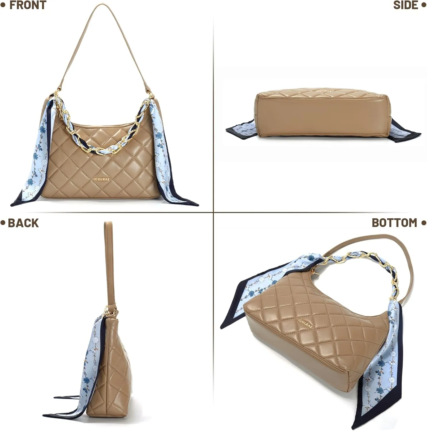 Quilted Shoulder Bag for Women Faux Leather Cute Hobo Handbags with Zipper Mini Clutch Purse Trendy Y2K