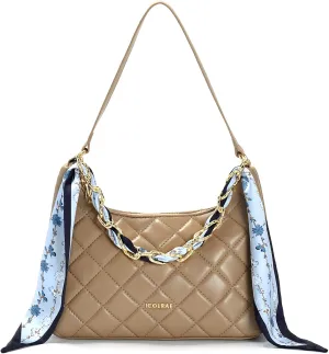 Quilted Shoulder Bag for Women Faux Leather Cute Hobo Handbags with Zipper Mini Clutch Purse Trendy Y2K