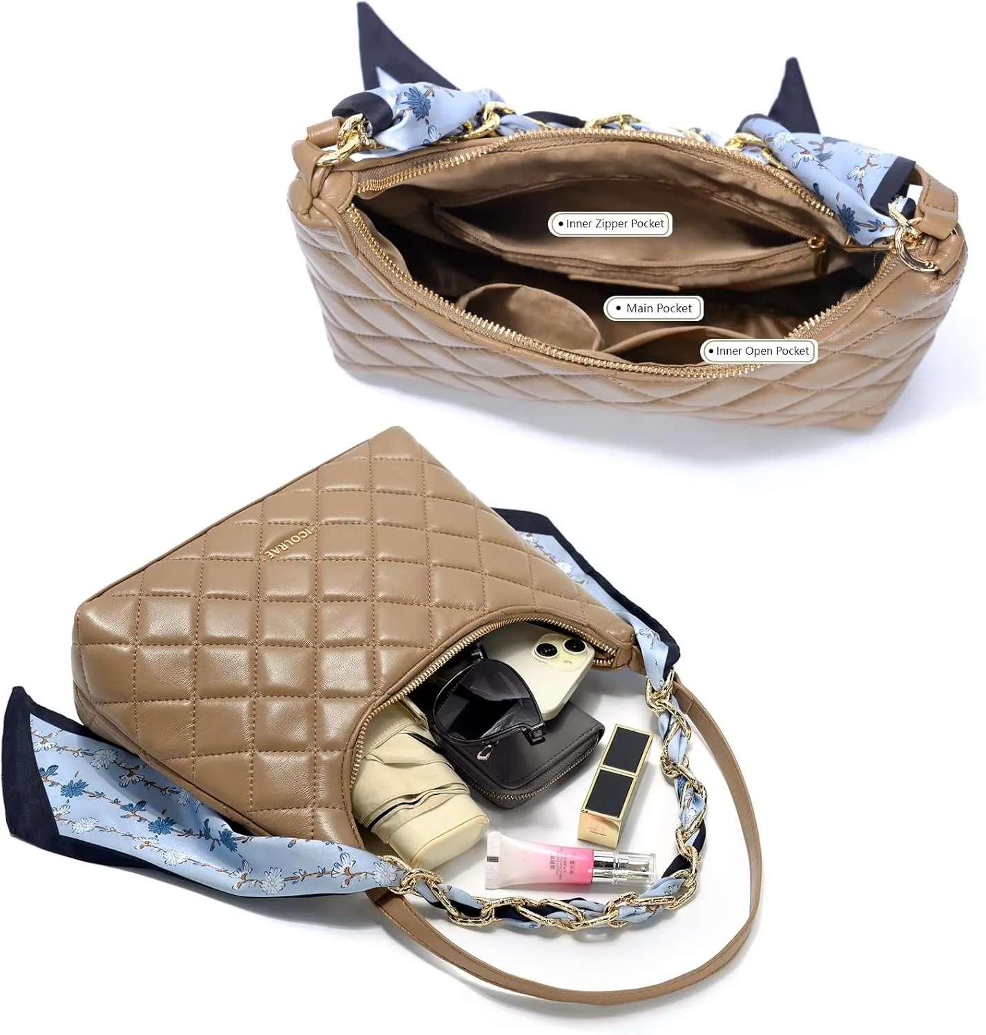Quilted Shoulder Bag for Women Faux Leather Cute Hobo Handbags with Zipper Mini Clutch Purse Trendy Y2K