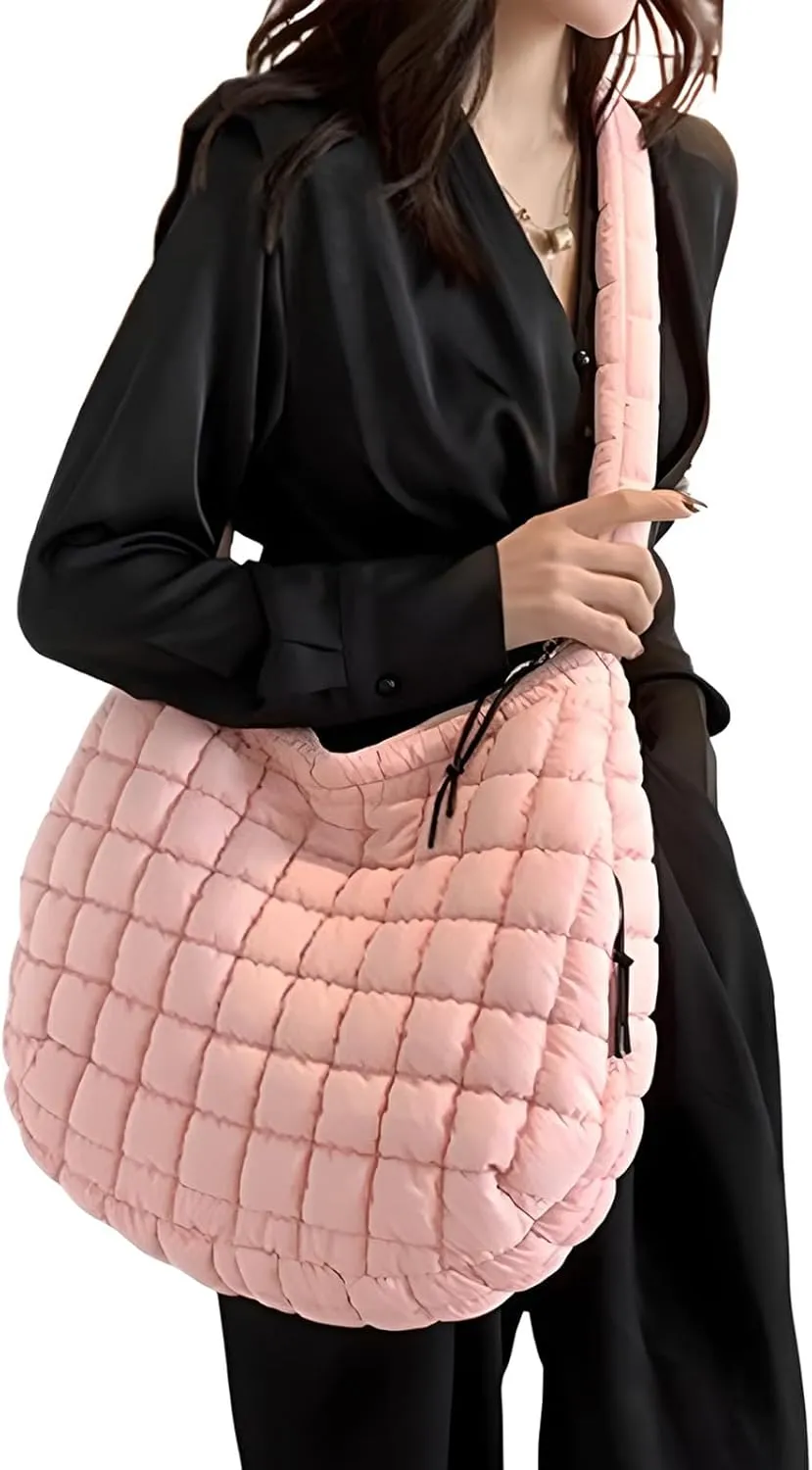 Quilted Tote Bag for Women Crossbody Bag Large Puffer Carryall Bag Lightweight Soft Puffy Shoulder Bag Handbags