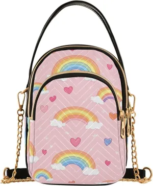 Quilted Tote Bag Rainbow Heart Crossbody Shoulder Purse with Pockets, Everyday Handbags