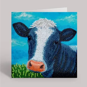 "Cute Cow" Crystal Art Card by Rachel Froud 18x18cm