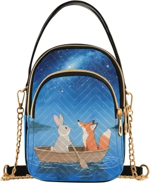Rabbit and Fox Cute Small Crossbody Bags for Women Quilted Handbags Shoulder Purse Phone Wallet Chain Bag