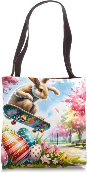 Rabbit Skateboarder Does Park Tricks. Mid-Air Trick Action Tote Bag