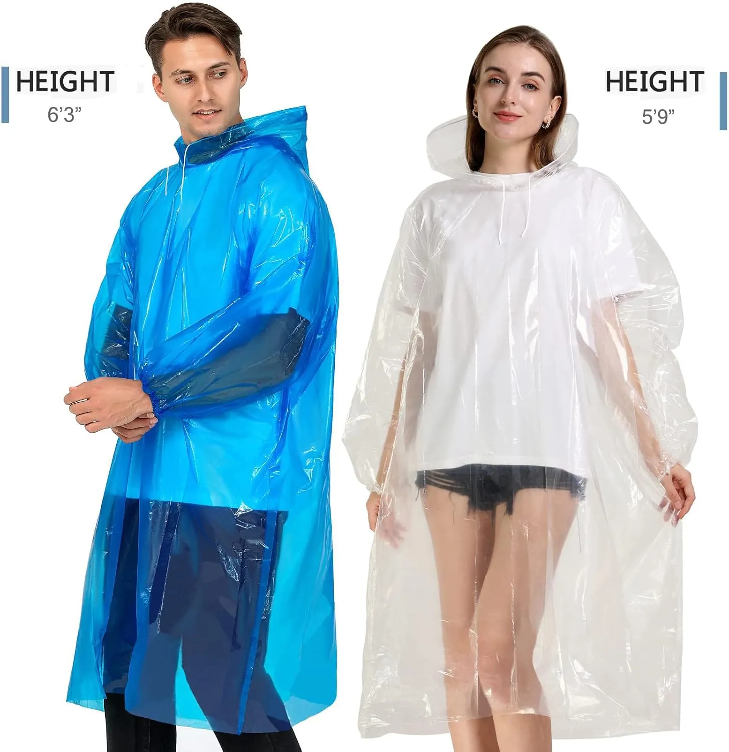 Rain Ponchos for Family Adults - Disposable Adult Rain Poncho with Drawstring Hood