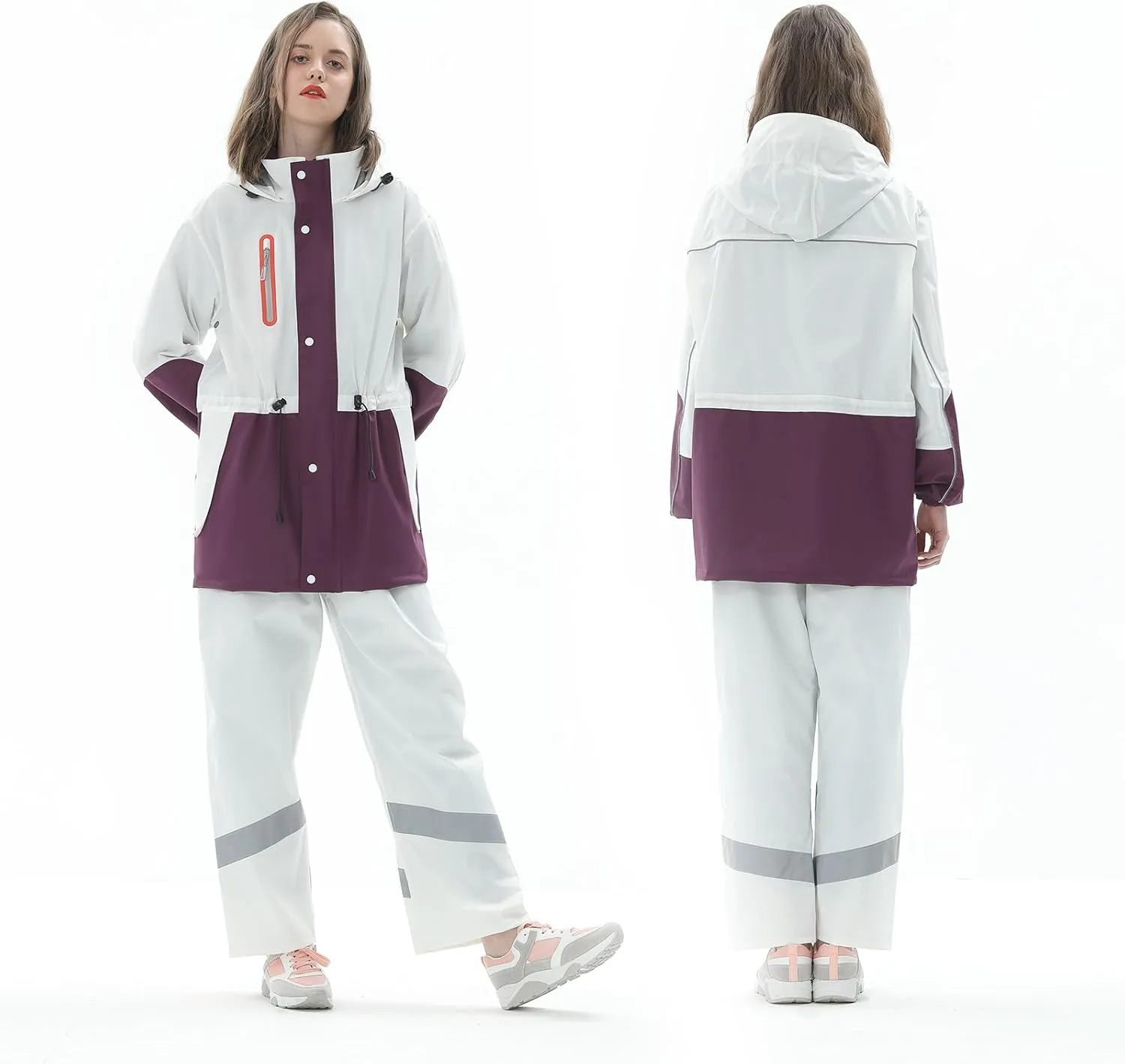 Rain Suit for Women, Waterproof Rain Jacket & Trouser with Reflective Srtip, Rain Gear for All-Sport Anti-storm