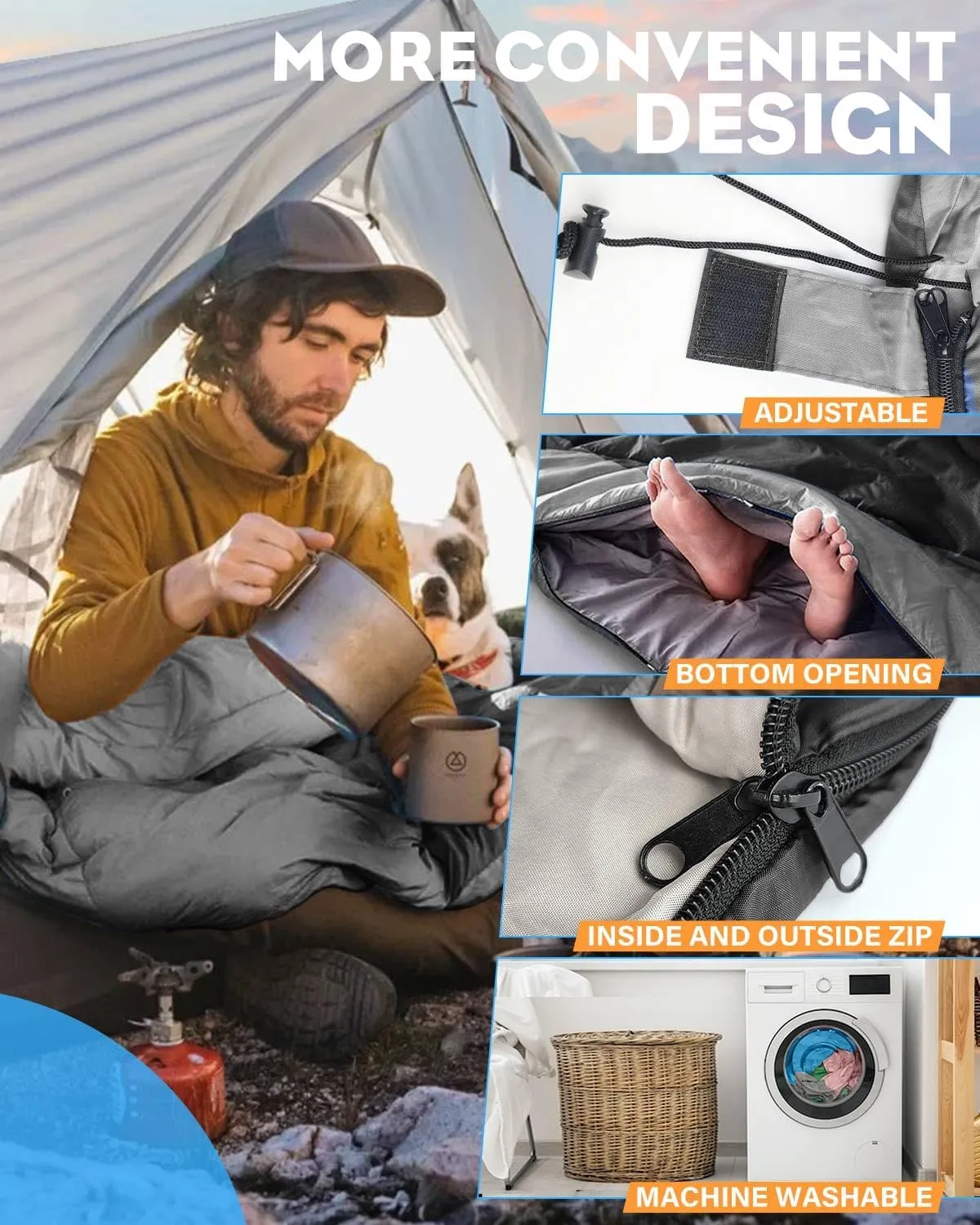Rantizon Sleeping Bags for Adults Backpacking Lightweight Waterproof- Cold/Warm Weather Sleeping Bag for Mens Kids Boys Girls Camping Essentials Hiking Outdoor Travel Hunting with Compression Bags