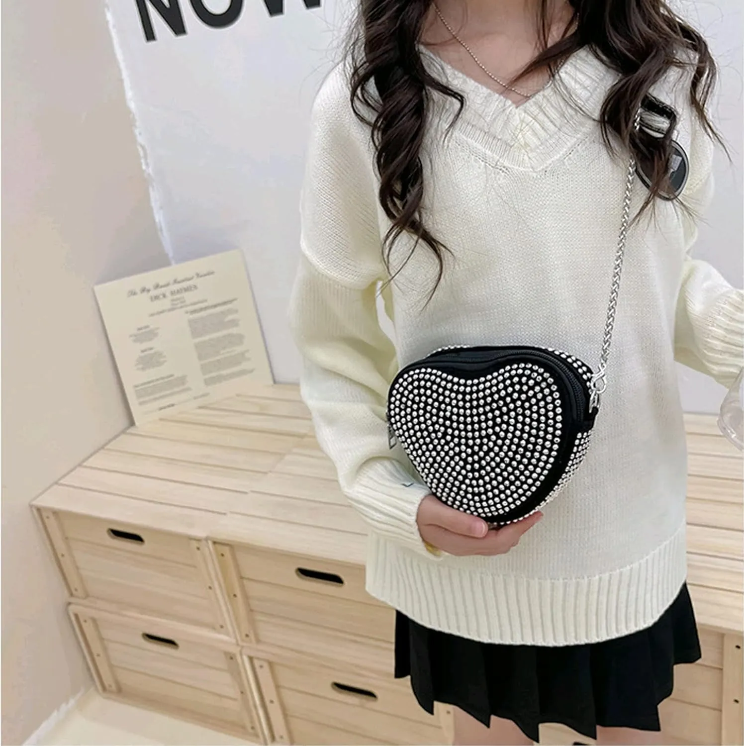 RARITYUS Cute Heart Shaped Purse Bling Rhinestone Crossbody for Women Girls Wallet Shoulder Bag with Chain Strap