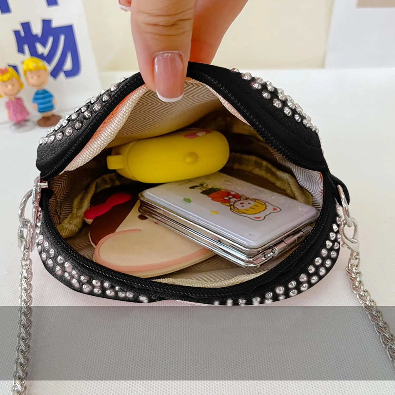 RARITYUS Cute Heart Shaped Purse Bling Rhinestone Crossbody for Women Girls Wallet Shoulder Bag with Chain Strap