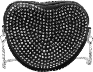 RARITYUS Cute Heart Shaped Purse Bling Rhinestone Crossbody for Women Girls Wallet Shoulder Bag with Chain Strap